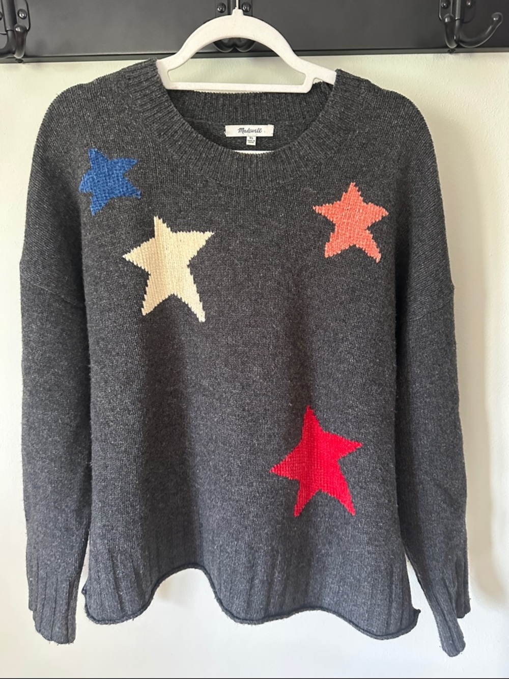 Madewell Charcoal Star Knit Sweater - Gray with Multi-Color Stars